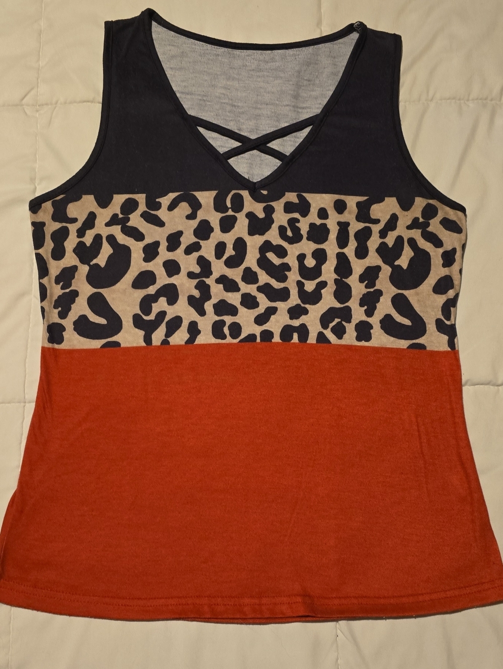 Women’s Colorblock Leopard Print Tank Top - Black & Rust